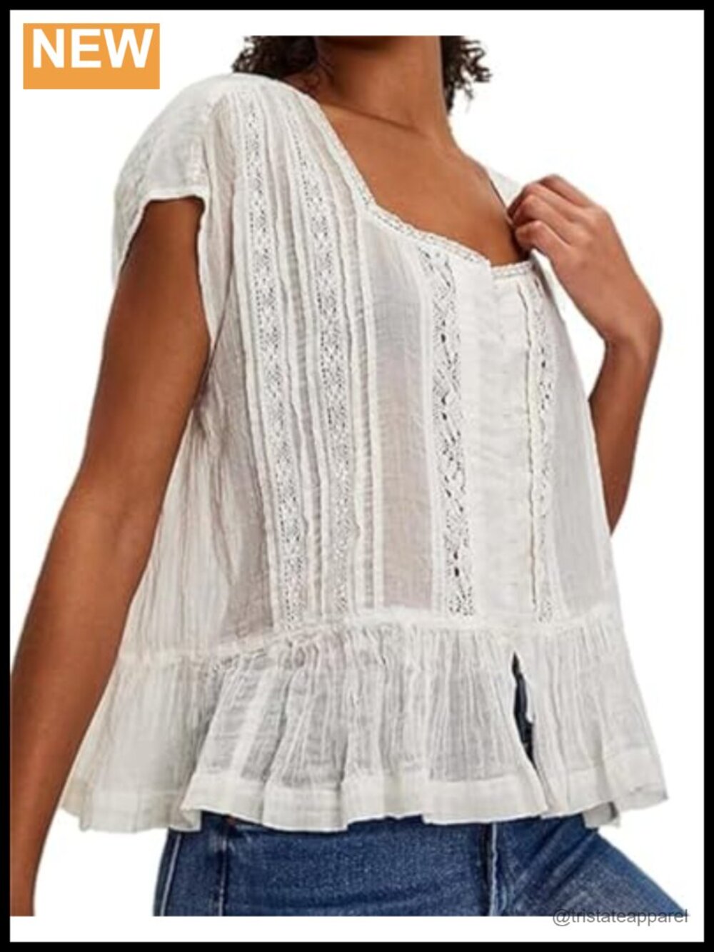 Women Pleated Crop Tank Boho Lace Tie Front Sleeveless Semi Sheer Blouse